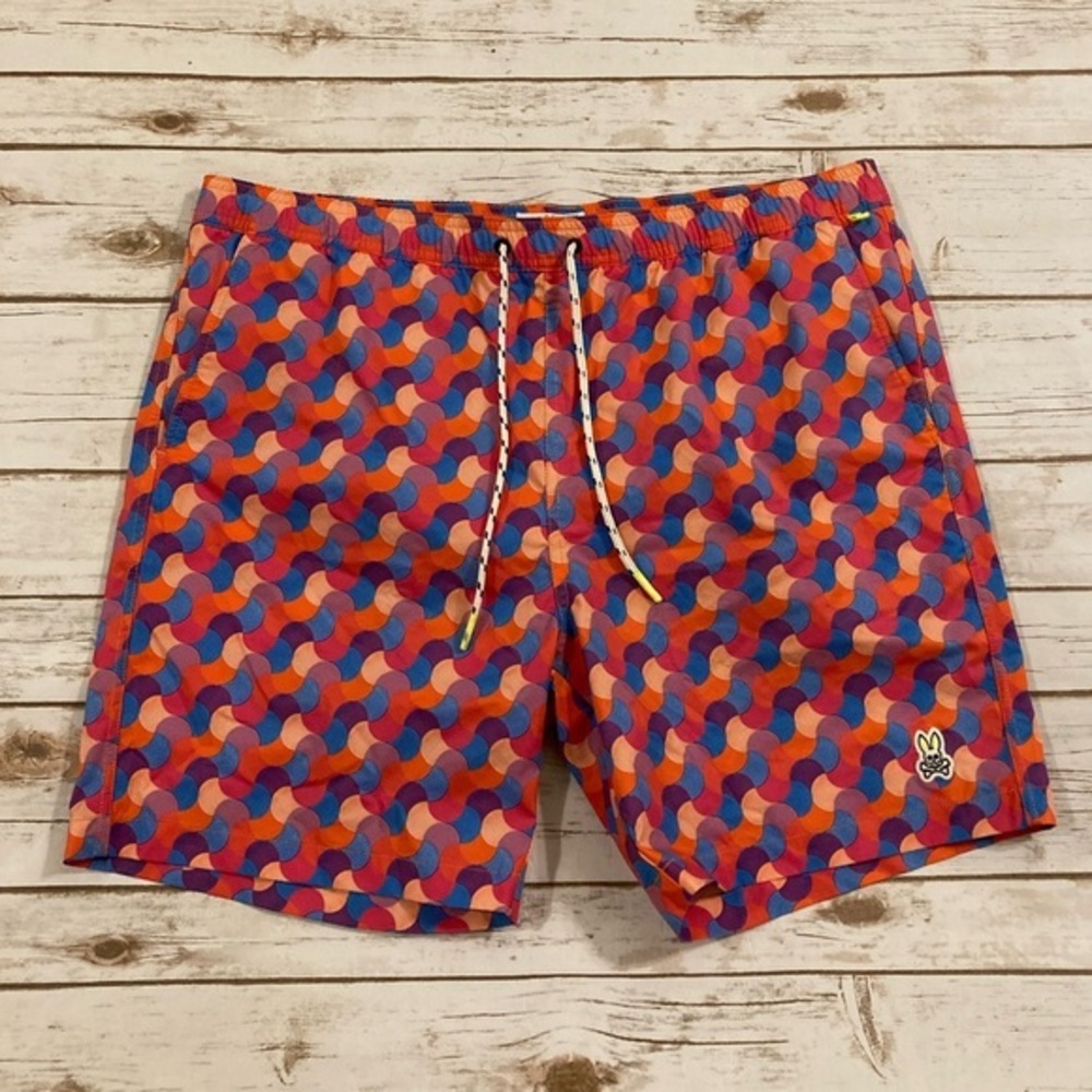 Psycho Bunny Multi-Color Wave Pattern Swim Trunks